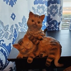 Adorable Brown and Cream Ceramic Cat Shelf Sitter